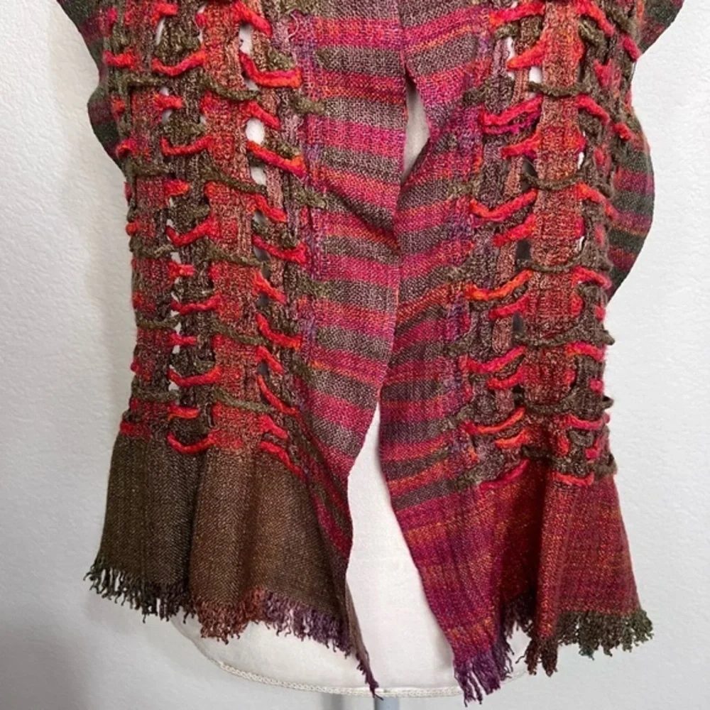 Weaved & Braided Multi Colored Raw Silk Scarf with Fringe Unisex